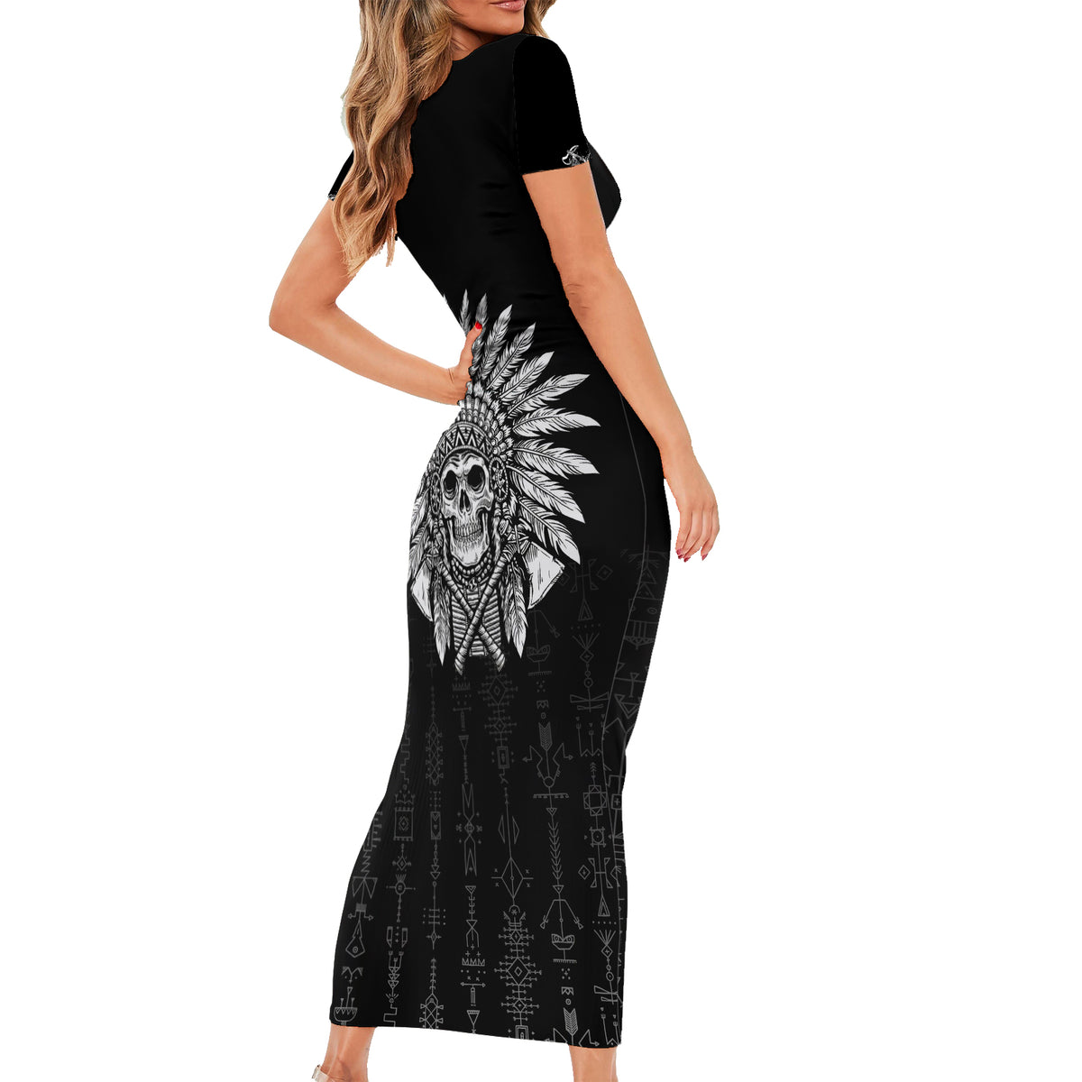 Skull Short Sleeve Bodycon Dress Chief Skeleton - Wonder Print Shop