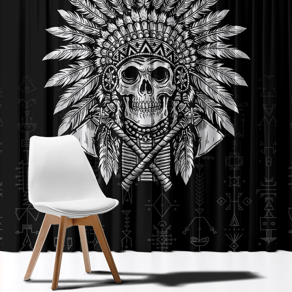 Skull Window Curtain Chief Skeleton - Wonder Print Shop