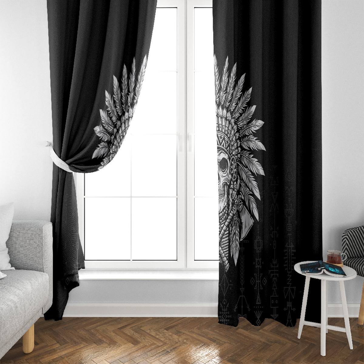 Skull Window Curtain Chief Skeleton - Wonder Print Shop