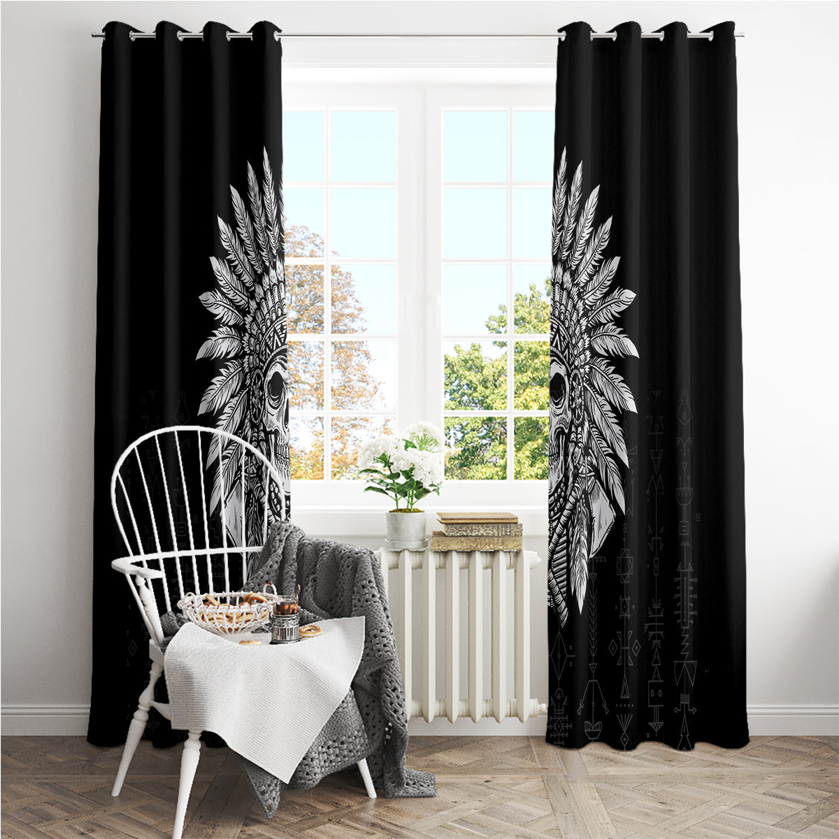 Skull Window Curtain Chief Skeleton - Wonder Print Shop