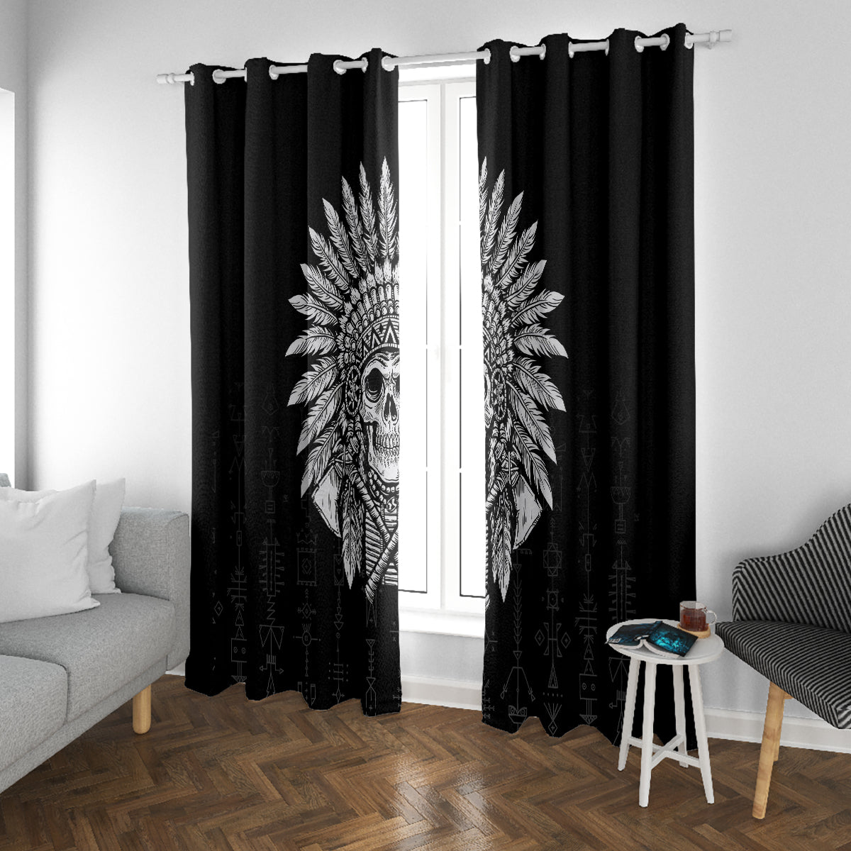 Skull Window Curtain Chief Skeleton - Wonder Print Shop