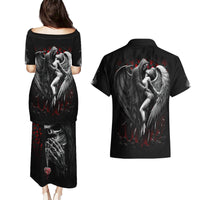 Skull Couples Matching Puletasi Dress and Hawaiian Shirt Death Angel In Love - Wonder Print Shop