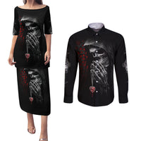 Skull Couples Matching Puletasi Dress and Long Sleeve Button Shirts Death Angel In Love - Wonder Print Shop