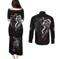 Skull Couples Matching Puletasi Dress and Long Sleeve Button Shirts Death Angel In Love - Wonder Print Shop