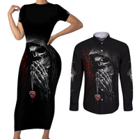 Skull Couples Matching Short Sleeve Bodycon Dress and Long Sleeve Button Shirts Death Angel In Love - Wonder Print Shop