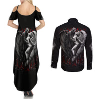 Skull Couples Matching Summer Maxi Dress and Long Sleeve Button Shirts Death Angel In Love - Wonder Print Shop