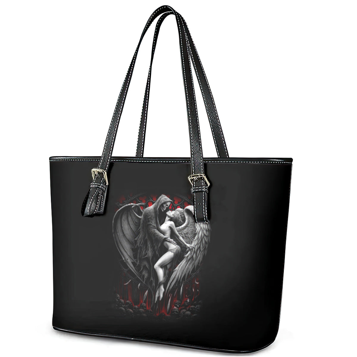 Skull Leather Tote Bag Death Angel In Love - Wonder Print Shop