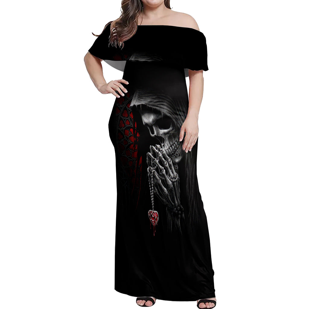 Skull Off Shoulder Maxi Dress Death Angel In Love - Wonder Print Shop