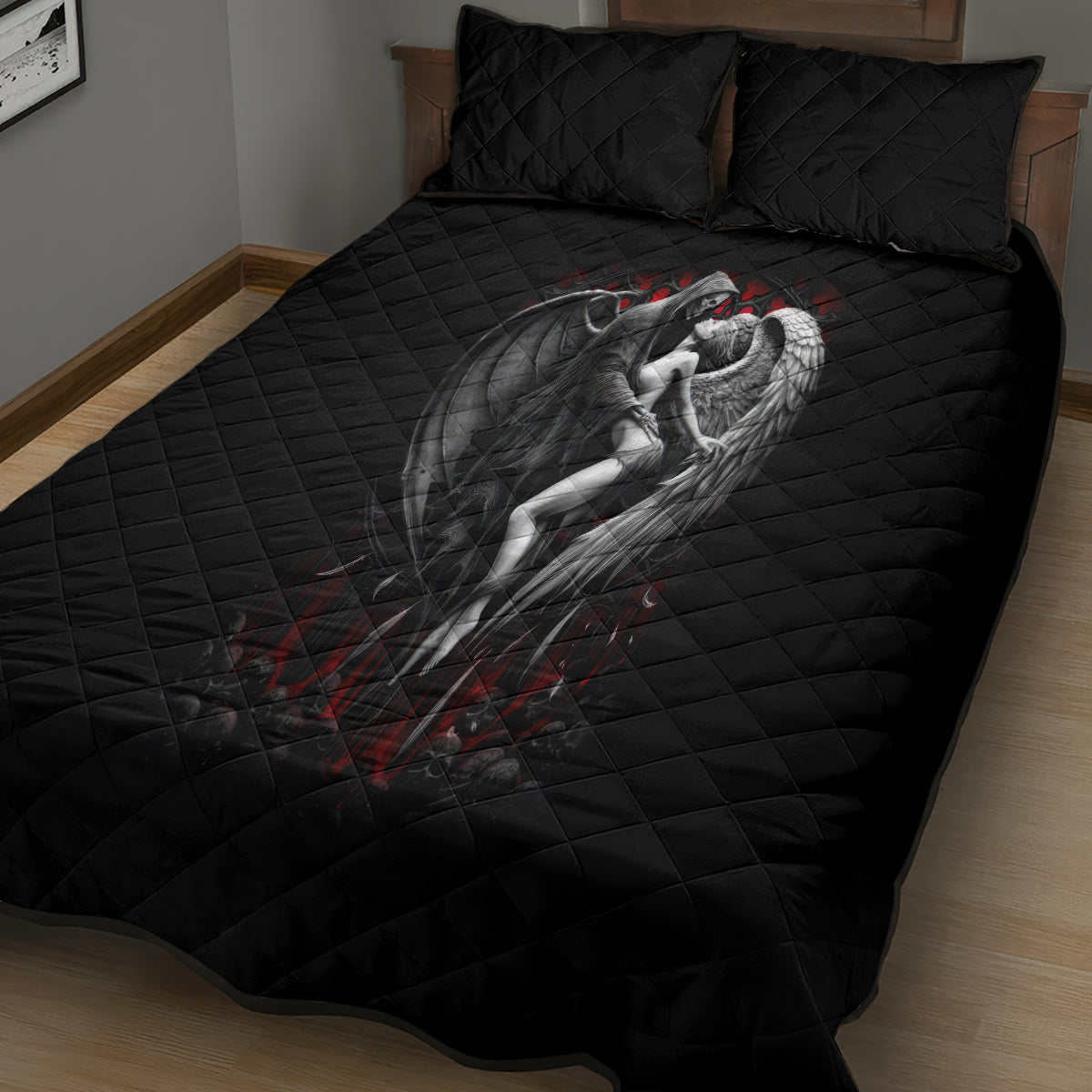 Skull Quilt Bed Set Death Angel In Love - Wonder Print Shop