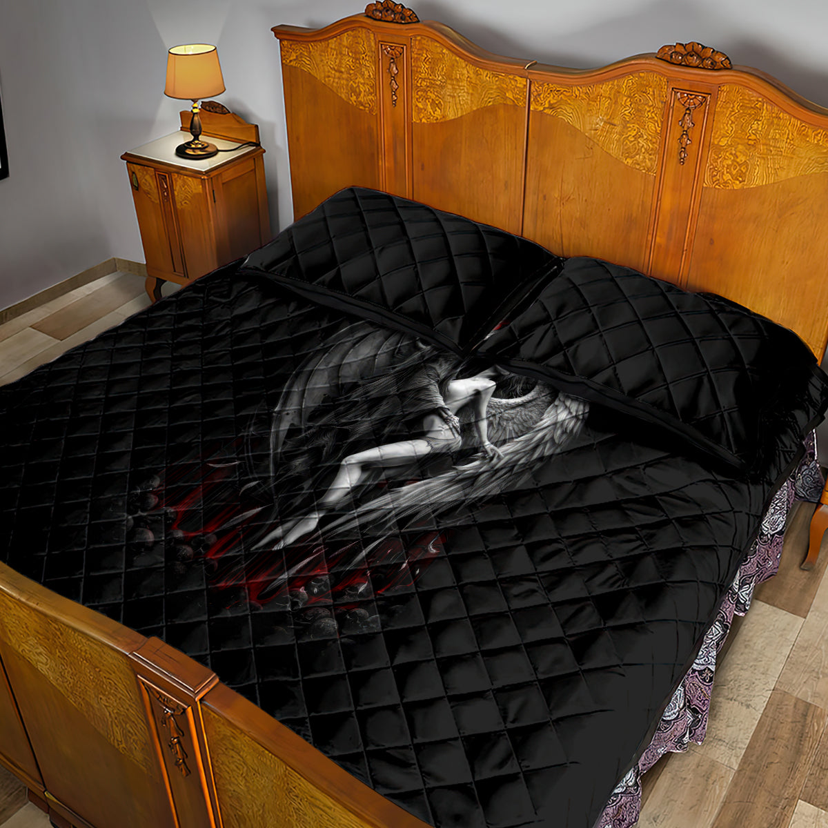 Skull Quilt Bed Set Death Angel In Love - Wonder Print Shop