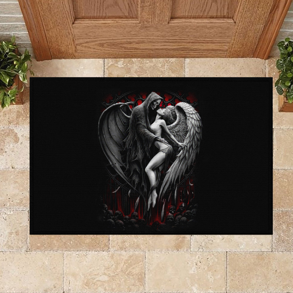 Skull Rubber Doormat Death Angel In Love - Wonder Print Shop
