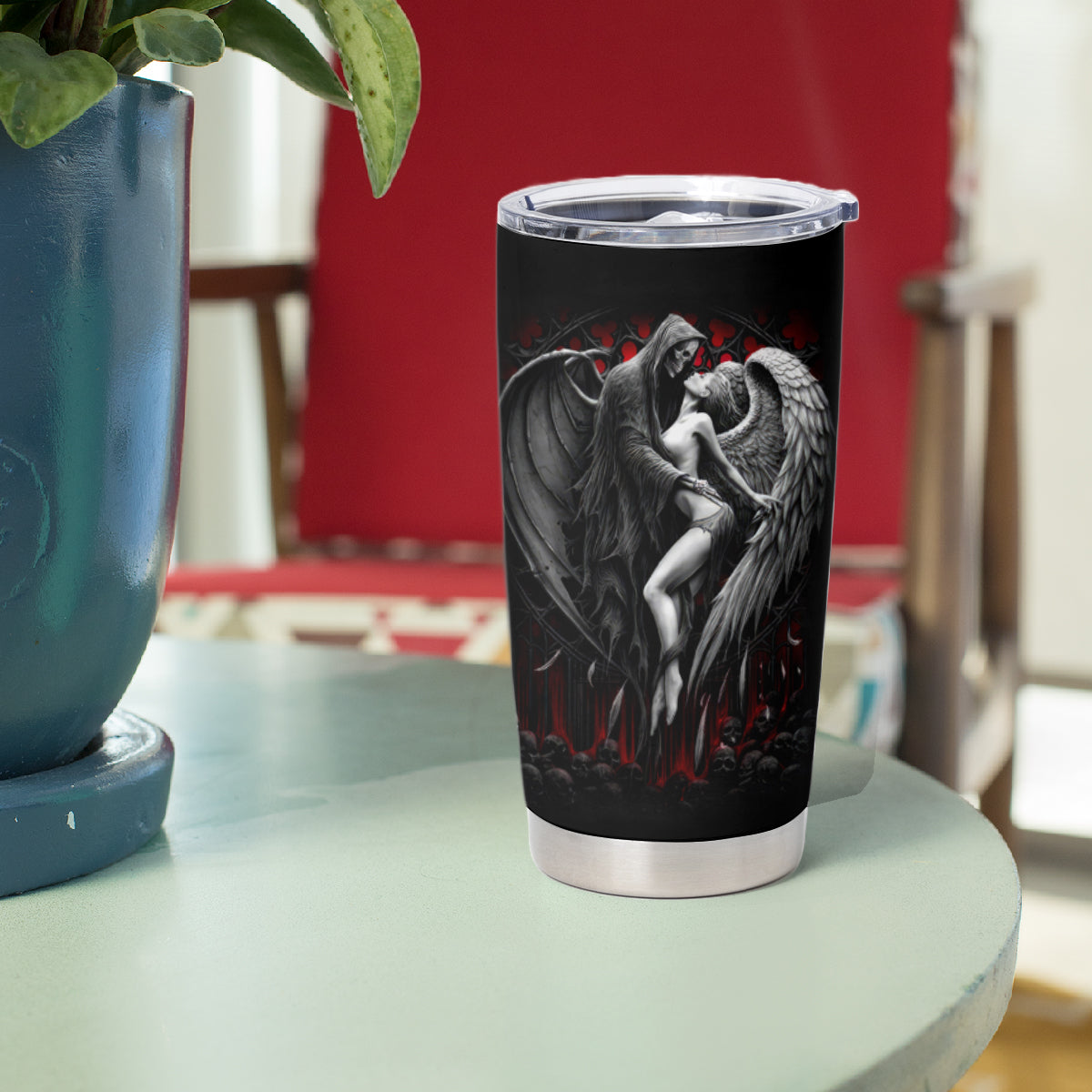 Skull Tumbler Cup Death Angel In Love - Wonder Print Shop