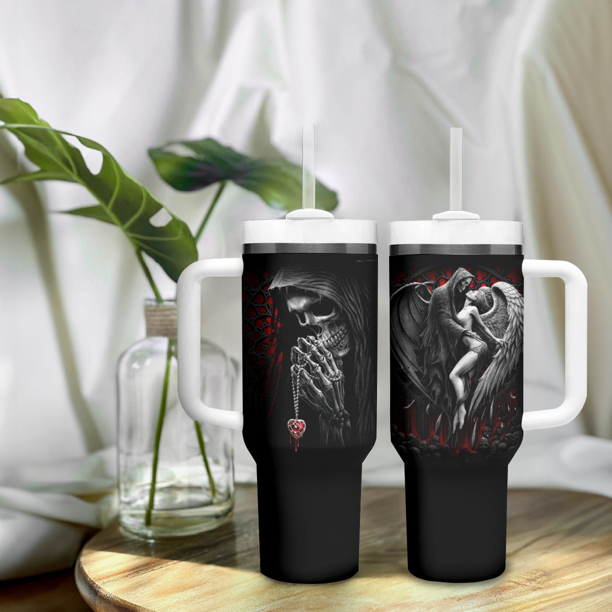 Skull Tumbler With Handle Death Angel In Love - Wonder Print Shop