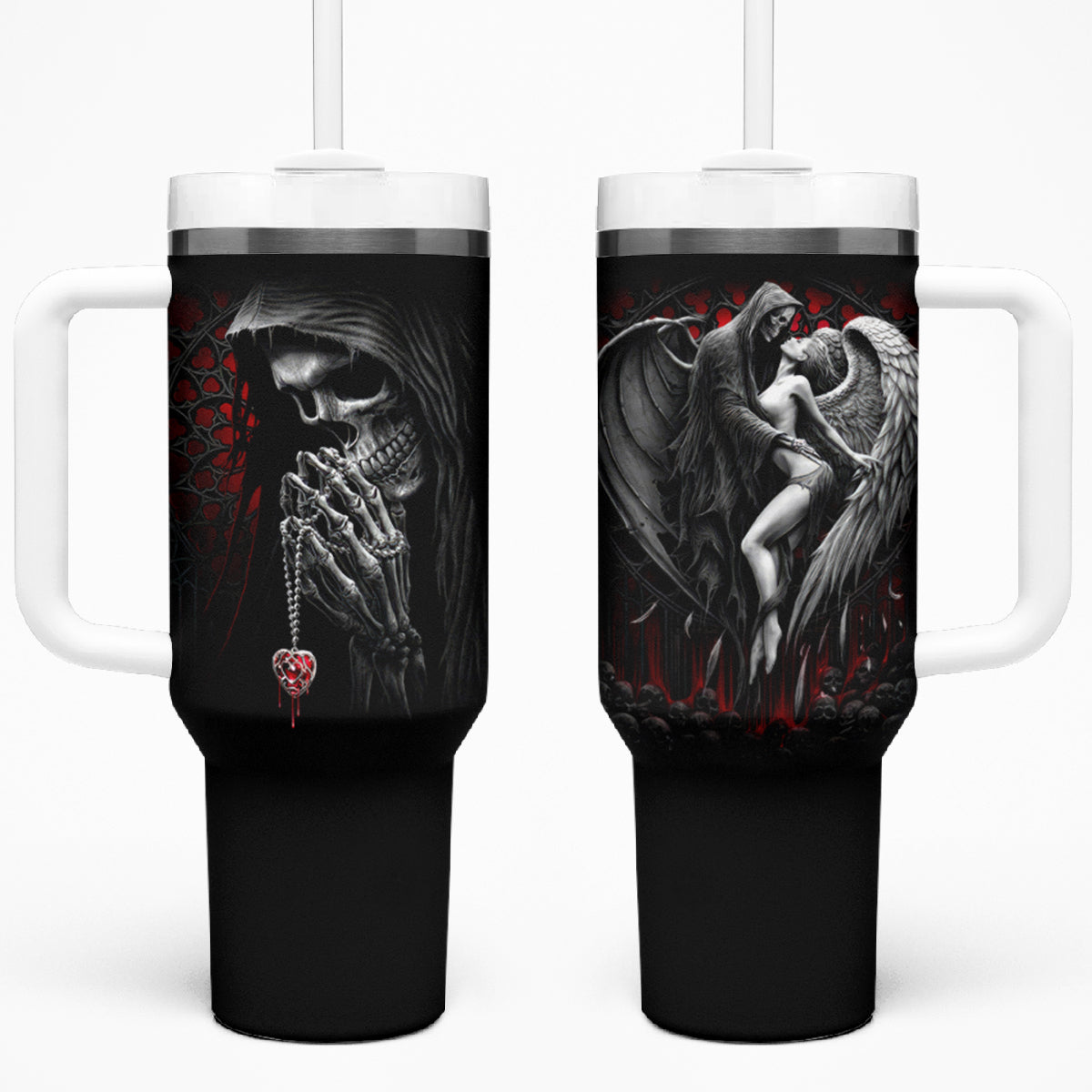 Skull Tumbler With Handle Death Angel In Love - Wonder Print Shop