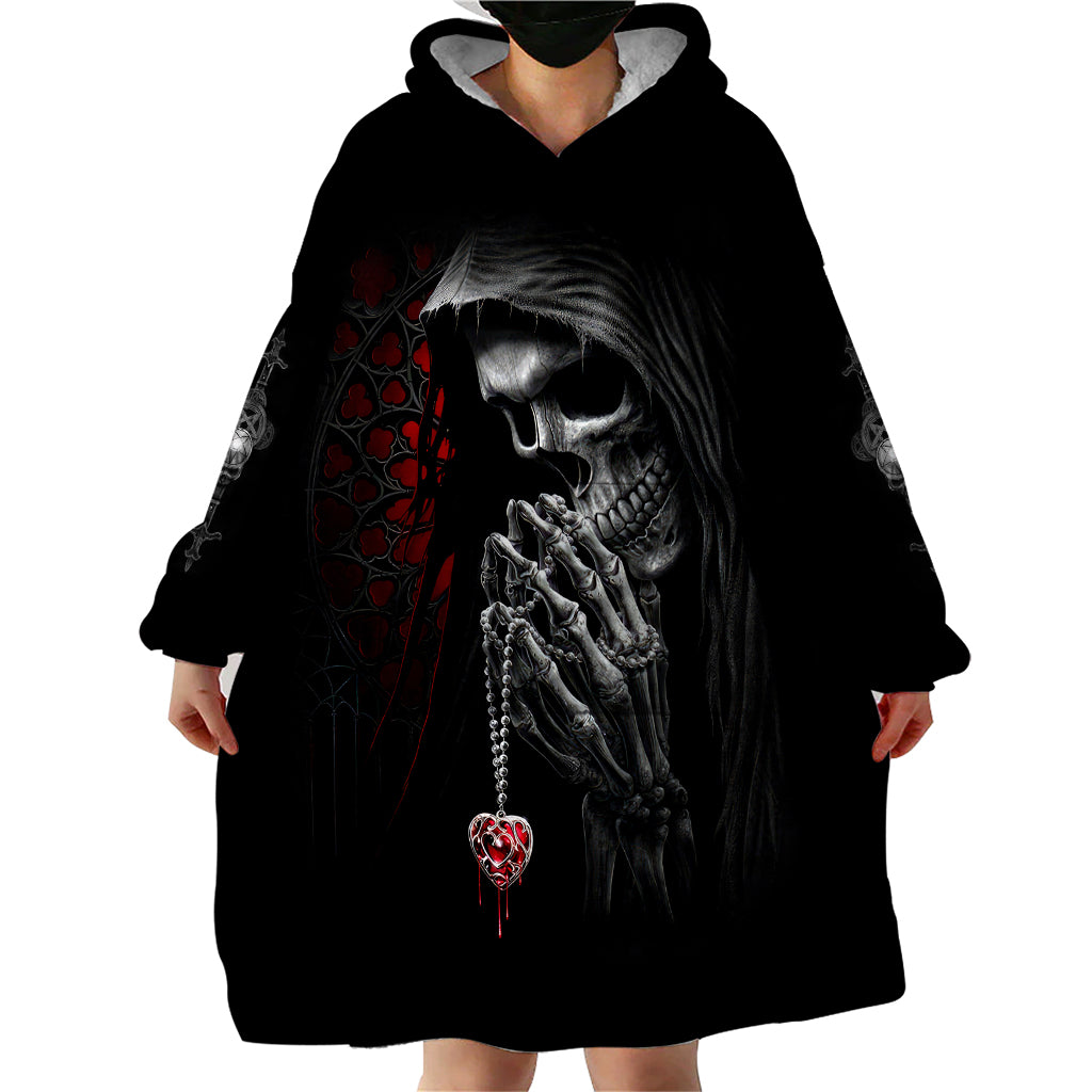 Skull Wearable Blanket Hoodie Death Angel In Love - Wonder Print Shop