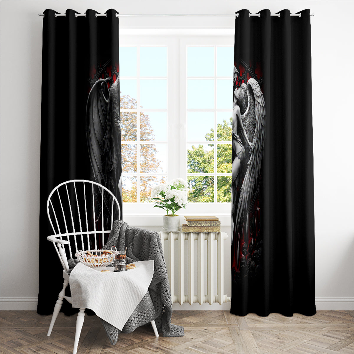 Skull Window Curtain Death Angel In Love - Wonder Print Shop