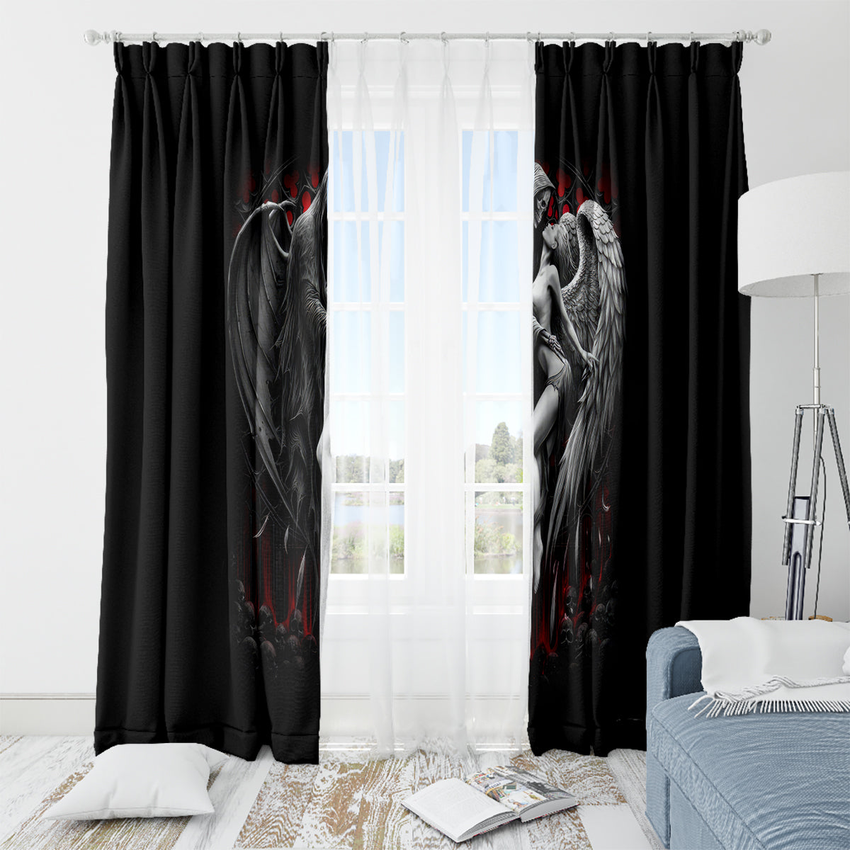 Skull Window Curtain Death Angel In Love - Wonder Print Shop