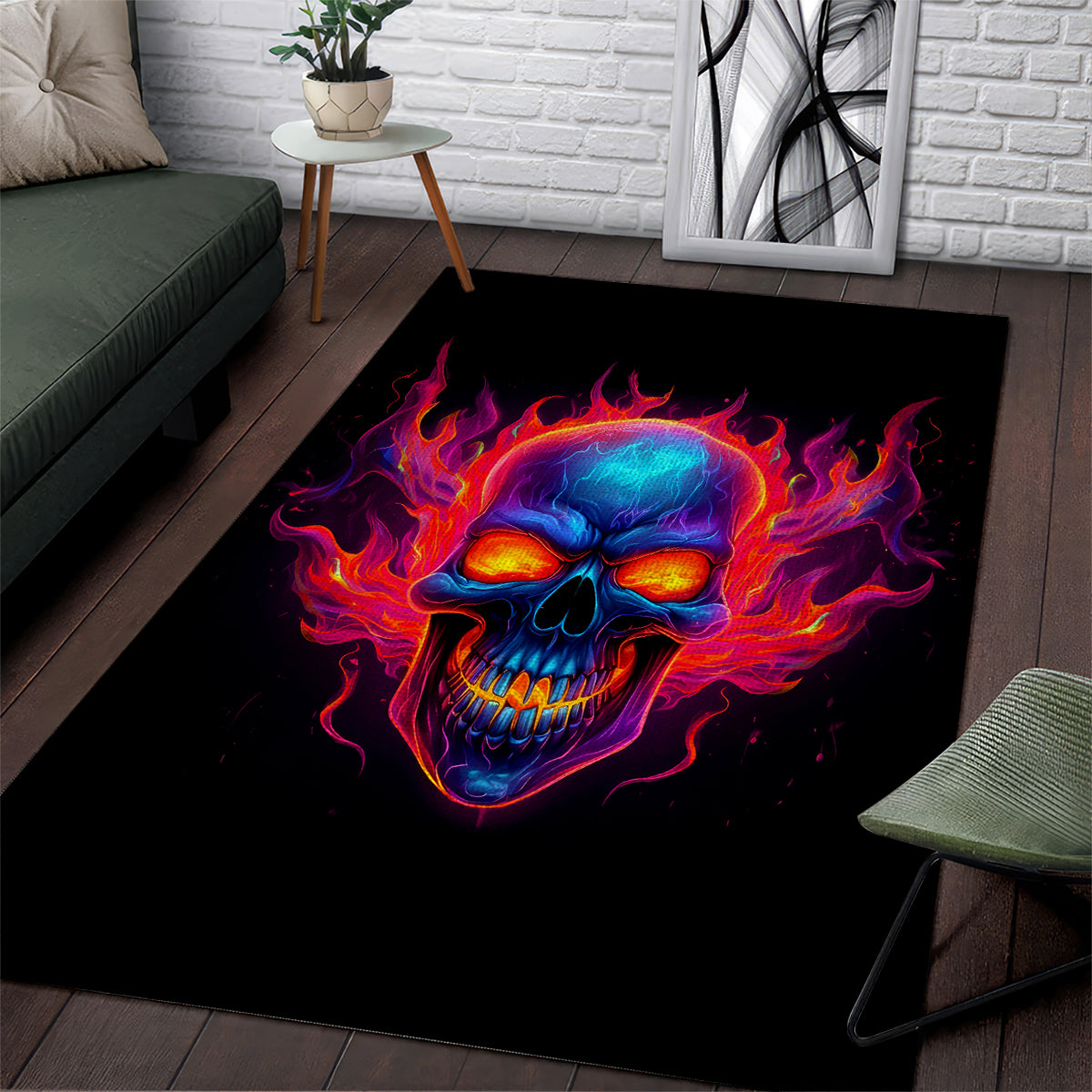 Skull Area Rug Purple Skull Fire - Wonder Print Shop
