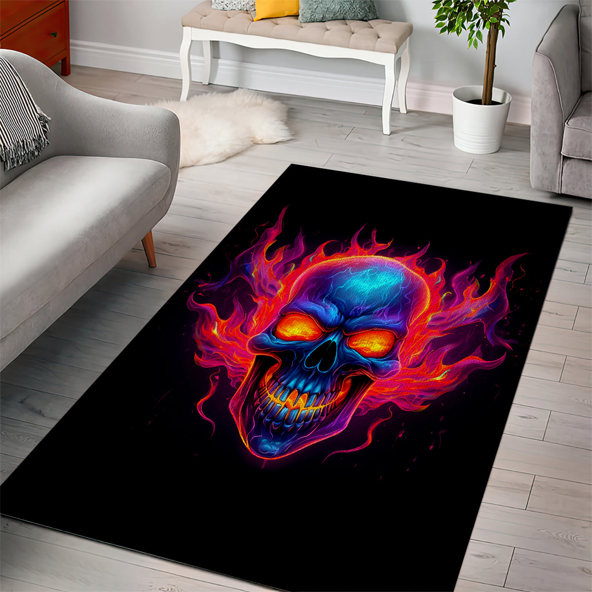 Skull Area Rug Purple Skull Fire - Wonder Print Shop