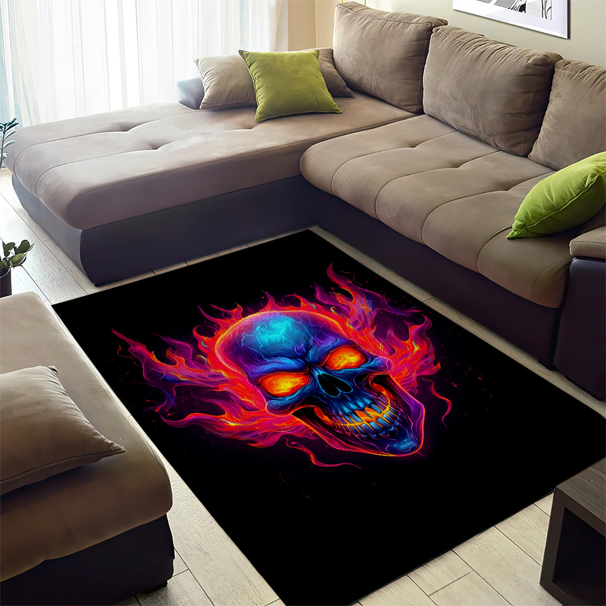 Skull Area Rug Purple Skull Fire - Wonder Print Shop