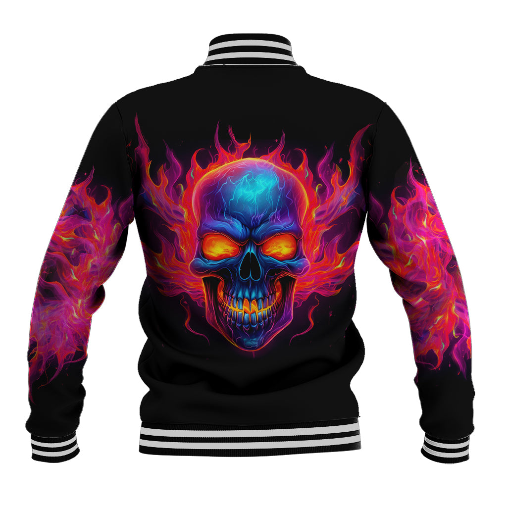 Skull Baseball Jacket Purple Skull Fire - Wonder Print Shop