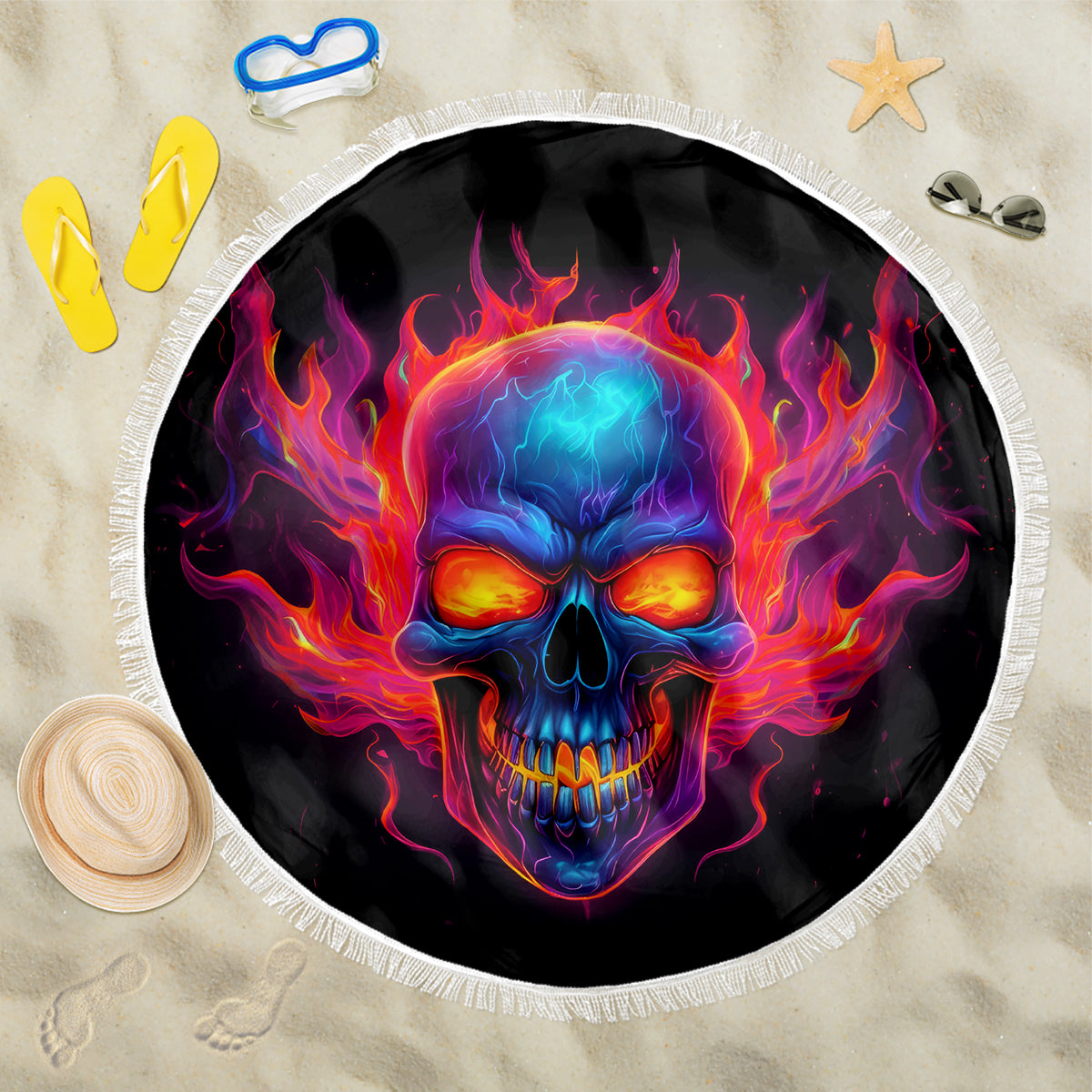 Skull Beach Blanket Purple Skull Fire - Wonder Print Shop