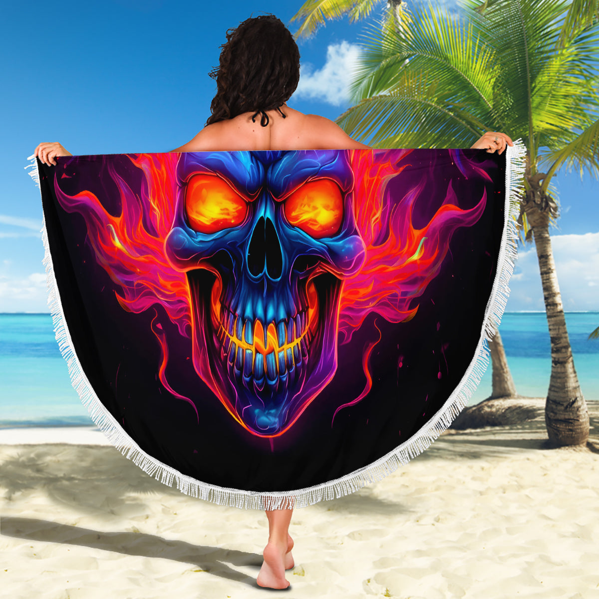 Skull Beach Blanket Purple Skull Fire - Wonder Print Shop