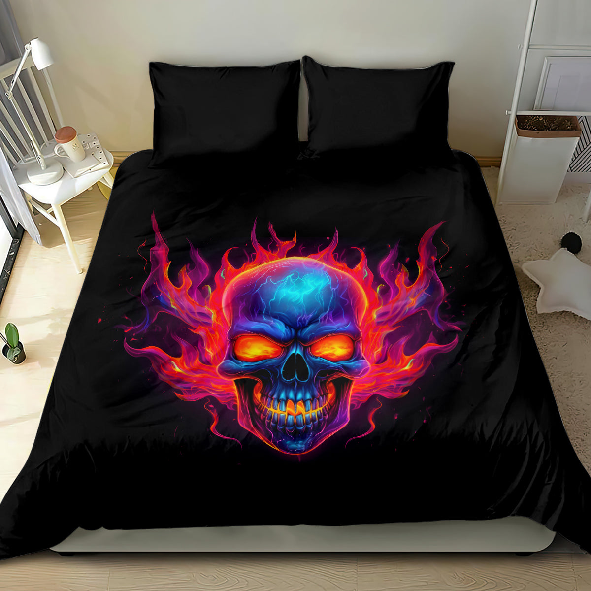 Skull Bedding Set Purple Skull Fire - Wonder Print Shop