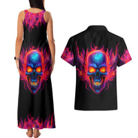Skull Couples Matching Tank Maxi Dress And Hawaiian Shirt Purple Skull Fire - Wonder Print Shop