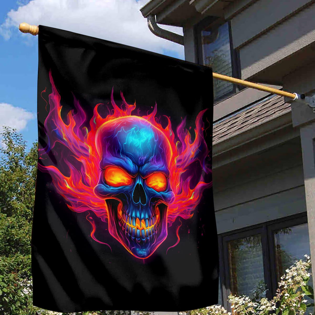 Skull Garden Flag Purple Skull Fire - Wonder Print Shop