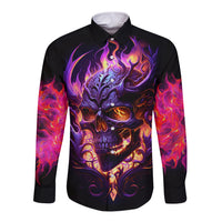 Skull Long Sleeve Button Shirt Purple Skull Fire - Wonder Print Shop