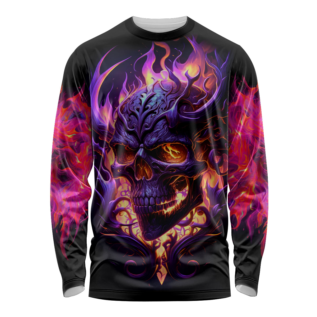 Skull Long Sleeve Shirt Purple Skull Fire - Wonder Print Shop