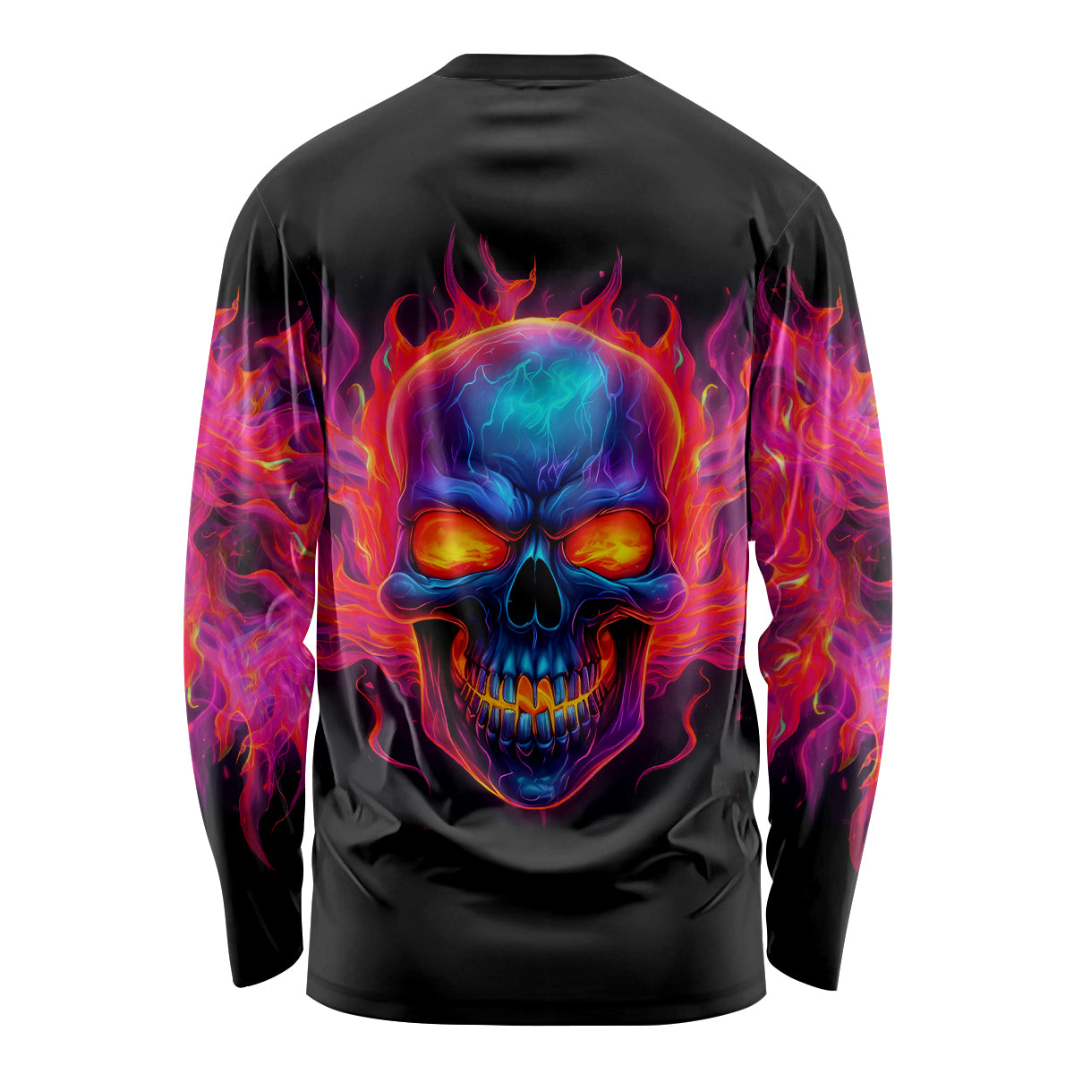 Skull Long Sleeve Shirt Purple Skull Fire - Wonder Print Shop