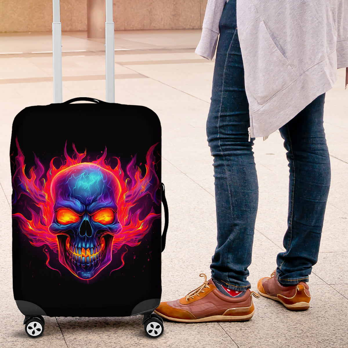 Skull Luggage Cover Purple Skull Fire - Wonder Print Shop