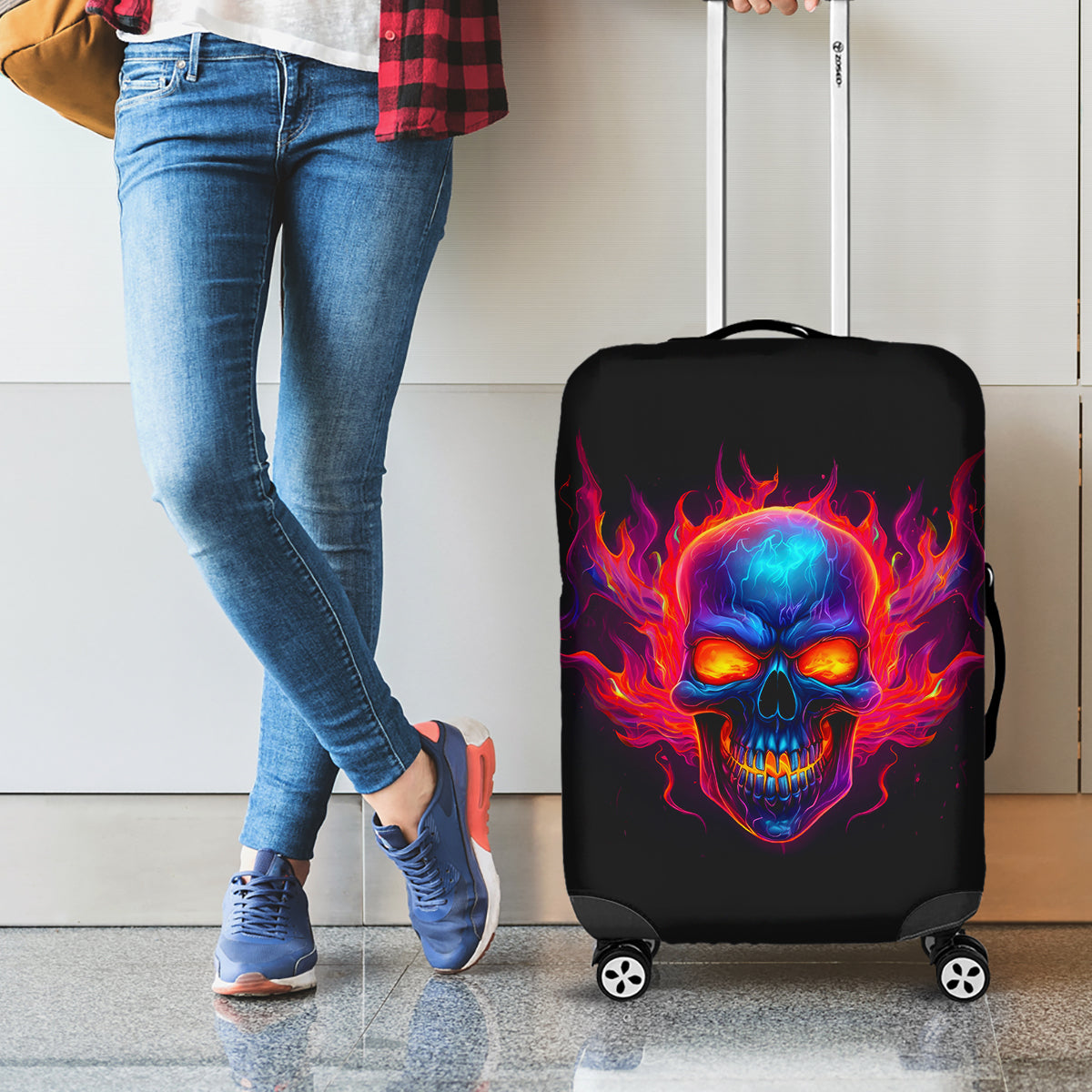 Skull Luggage Cover Purple Skull Fire - Wonder Print Shop