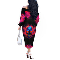 Skull Off The Shoulder Long Sleeve Dress Purple Skull Fire - Wonder Print Shop