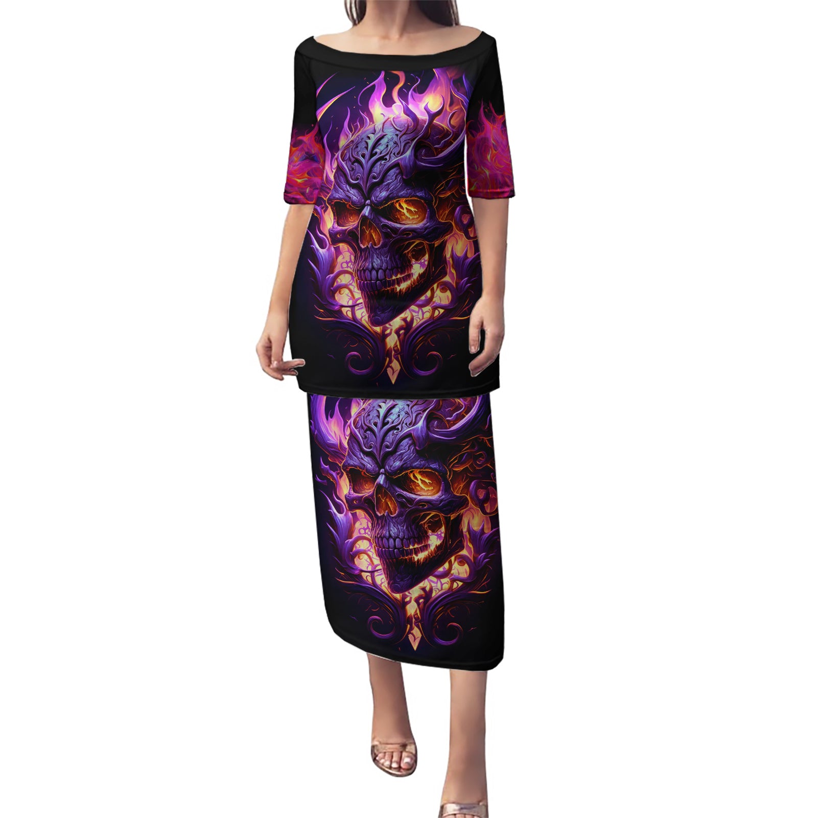 Skull Puletasi Purple Skull Fire - Wonder Print Shop