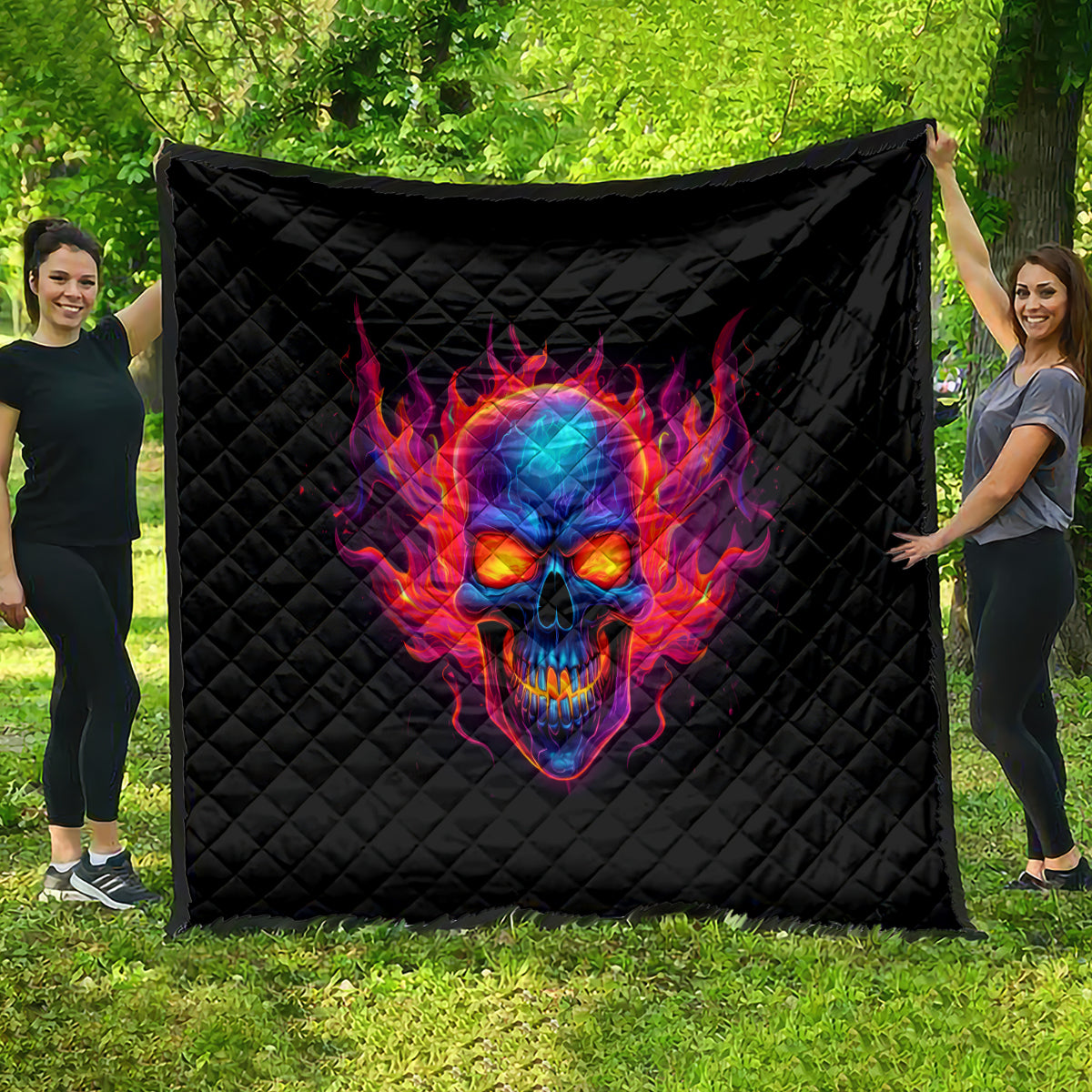 Skull Quilt Purple Skull Fire - Wonder Print Shop