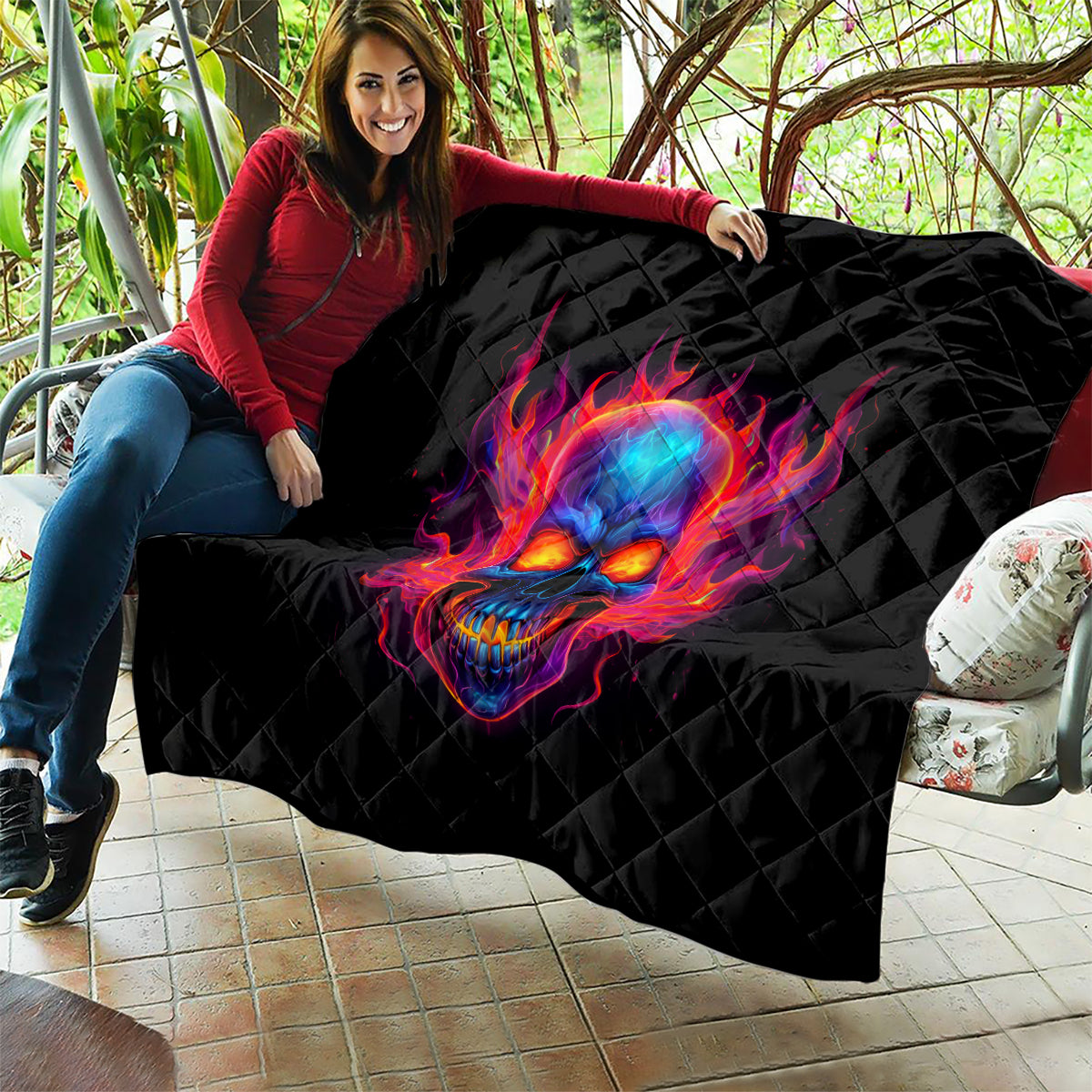 Skull Quilt Purple Skull Fire - Wonder Print Shop