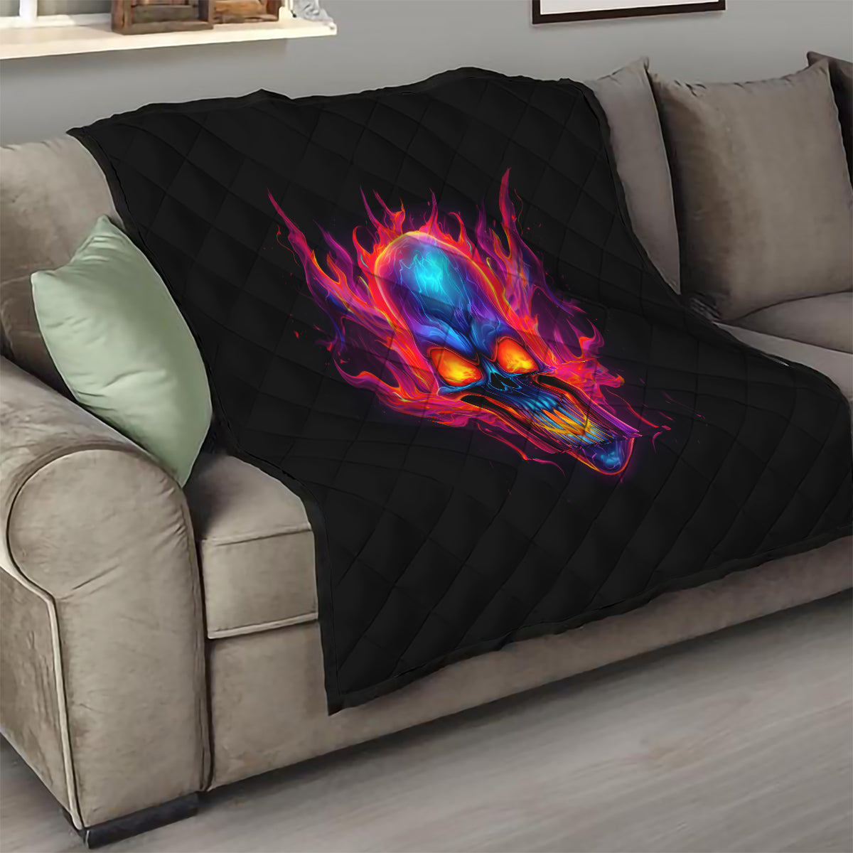 Skull Quilt Purple Skull Fire - Wonder Print Shop