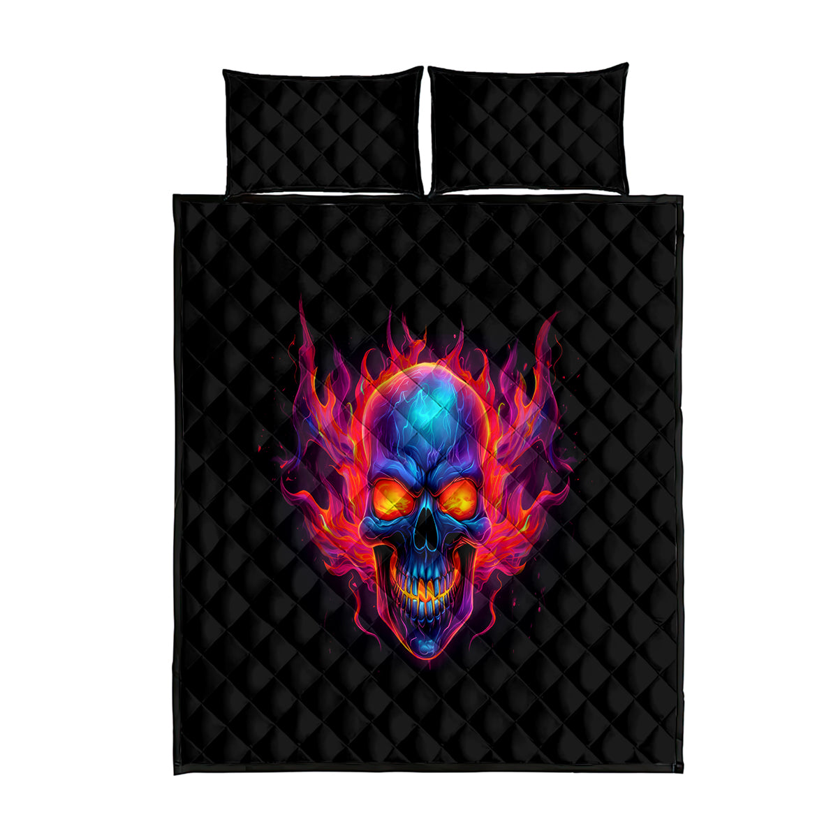 Skull Quilt Bed Set Purple Skull Fire - Wonder Print Shop
