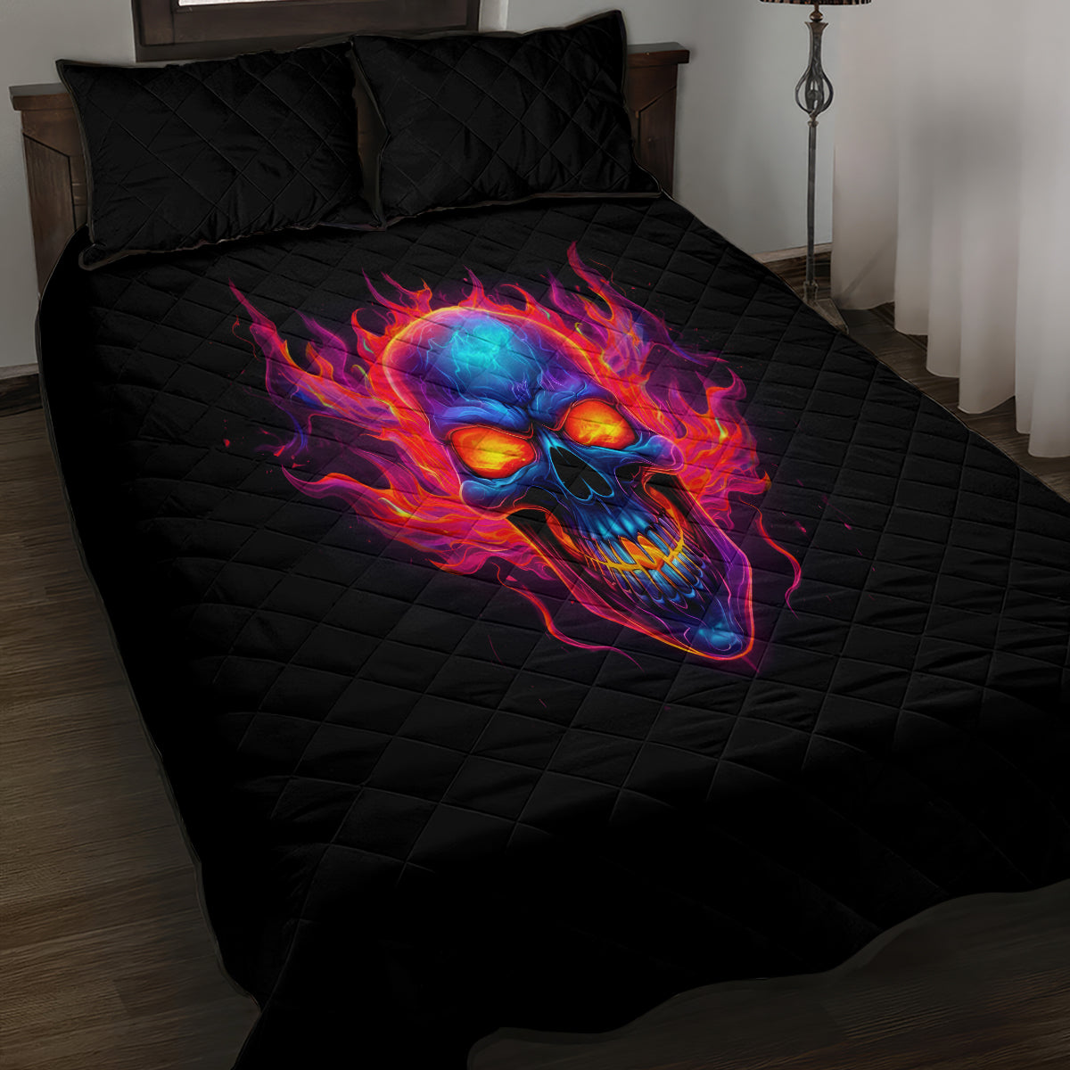 Skull Quilt Bed Set Purple Skull Fire - Wonder Print Shop