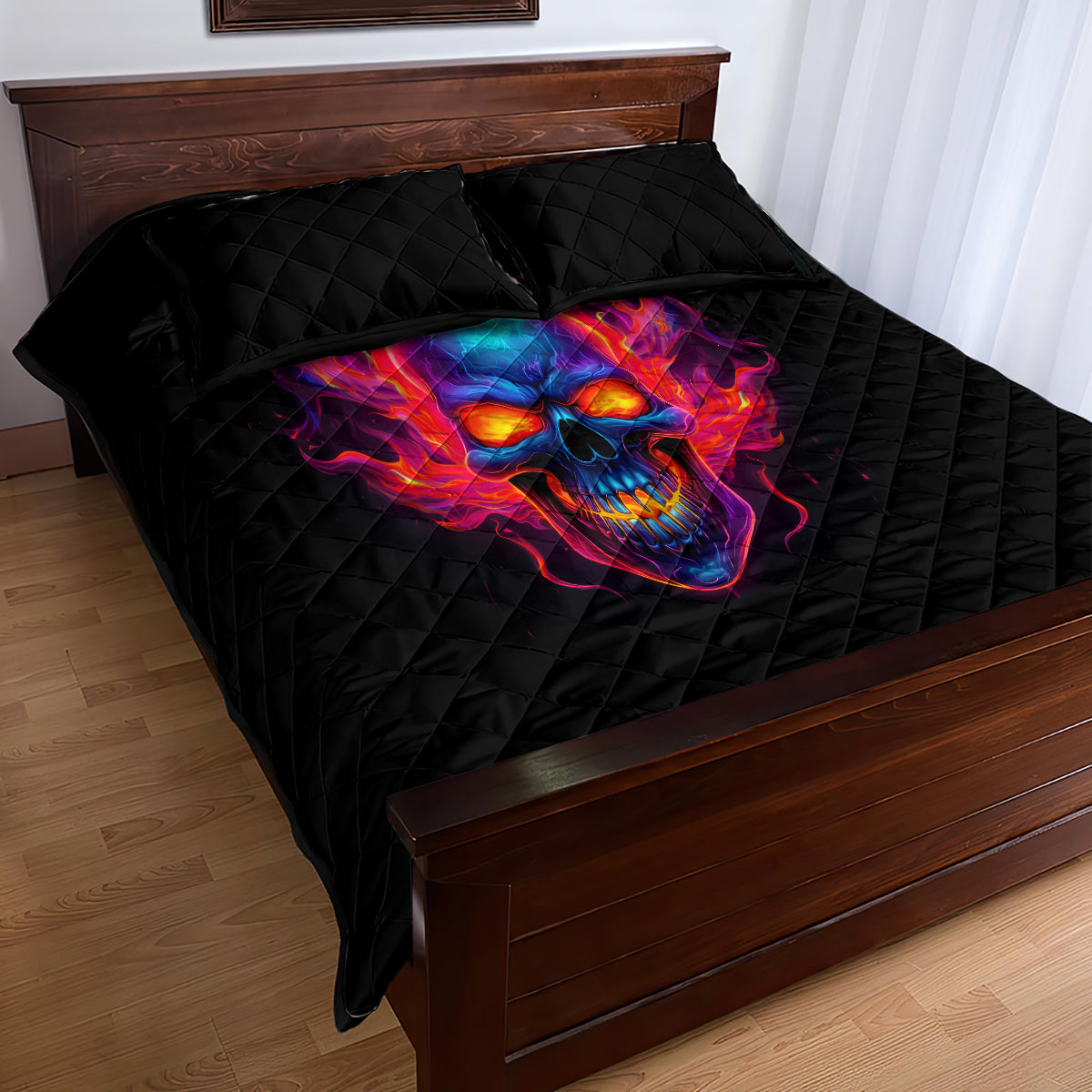 Skull Quilt Bed Set Purple Skull Fire - Wonder Print Shop