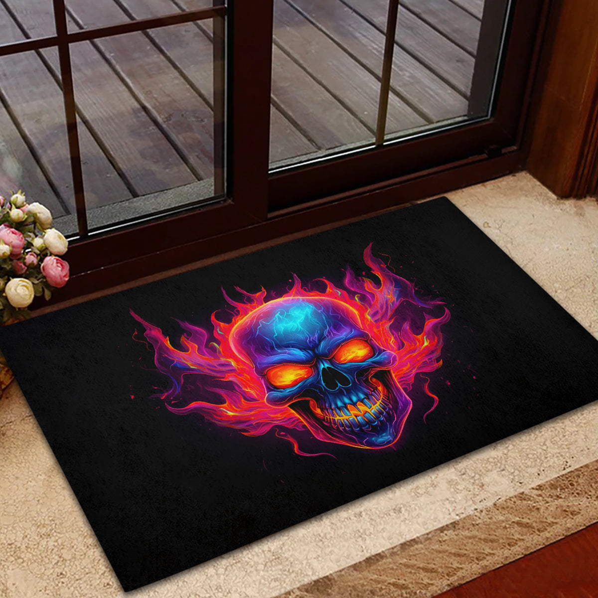 Skull Rubber Doormat Purple Skull Fire - Wonder Print Shop