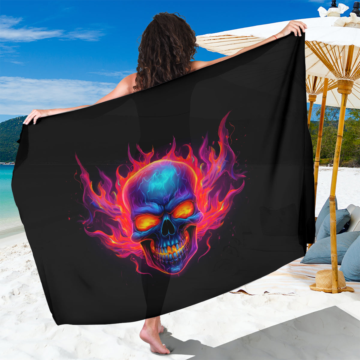 Skull Sarong Purple Skull Fire - Wonder Print Shop