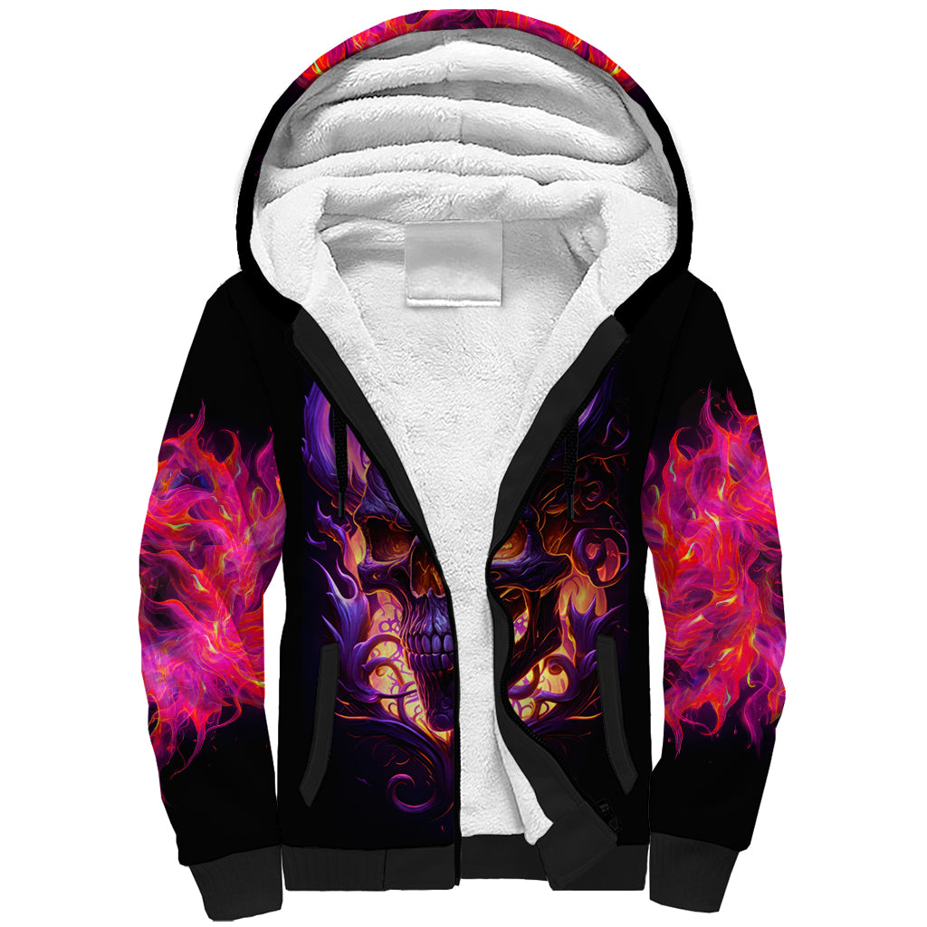 Skull Sherpa Hoodie Purple Skull Fire - Wonder Print Shop