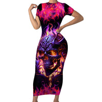 Skull Short Sleeve Bodycon Dress Purple Skull Fire - Wonder Print Shop