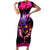 Skull Short Sleeve Bodycon Dress Purple Skull Fire - Wonder Print Shop