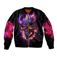 Skull Sleeve Zip Bomber Jacket Purple Skull Fire - Wonder Print Shop