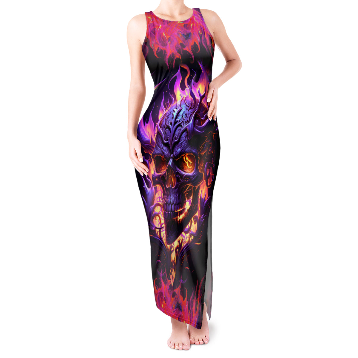 Skull Tank Maxi Dress Purple Skull Fire - Wonder Print Shop